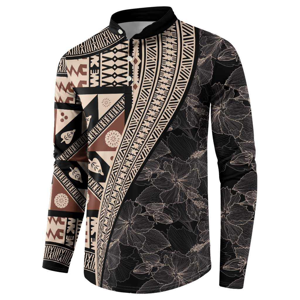 Bula Hibiscus Festival Button Sweatshirt Fijian Masi Pattern Half Style