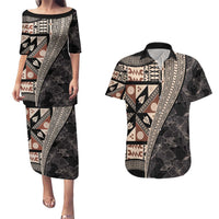 Bula Hibiscus Festival Couples Matching Puletasi and Hawaiian Shirt Fijian Masi Pattern Half Style