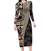 Bula Hibiscus Festival Family Matching Long Sleeve Bodycon Dress and Hawaiian Shirt Fijian Masi Pattern Half Style