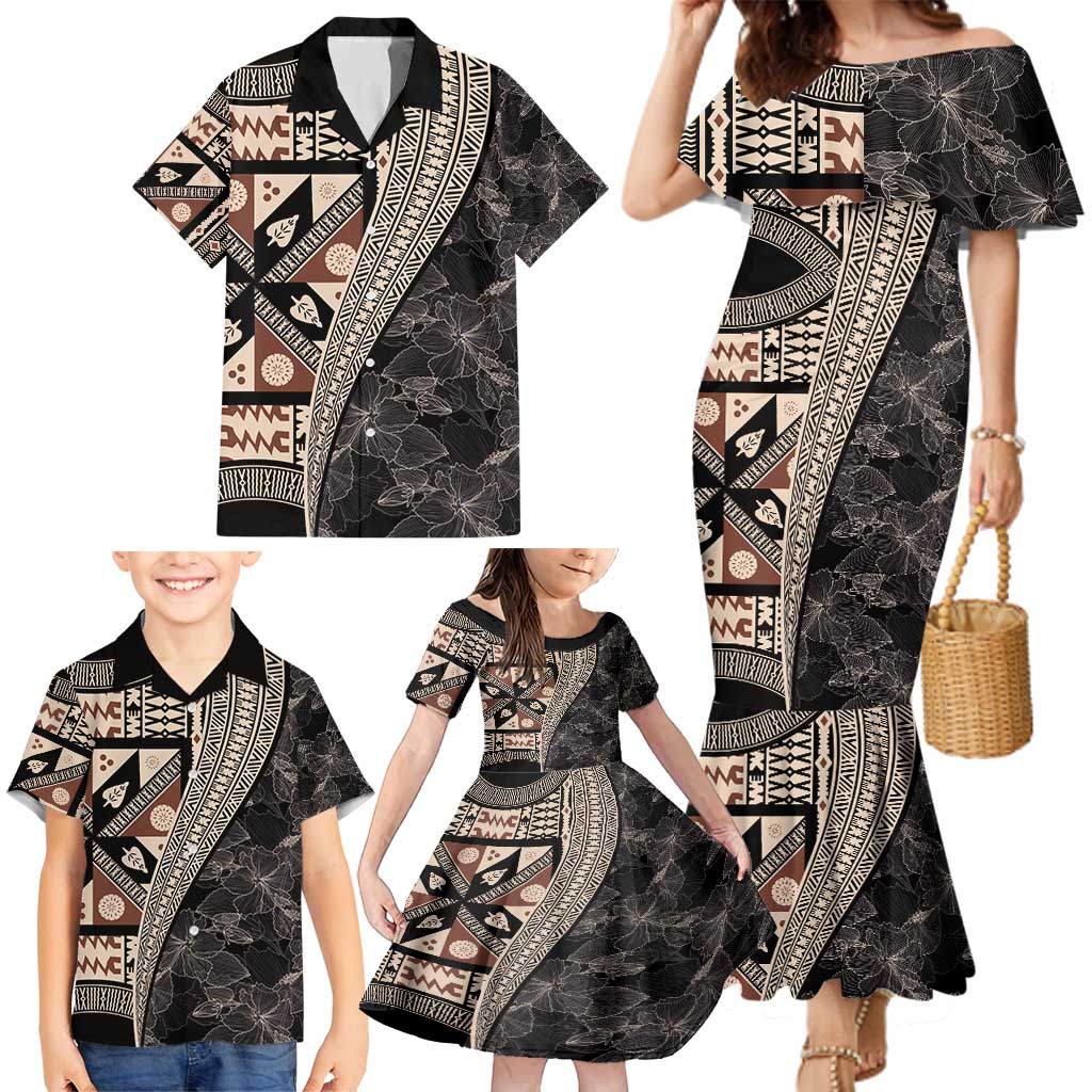 Bula Hibiscus Festival Family Matching Mermaid Dress and Hawaiian Shirt Fijian Masi Pattern Half Style