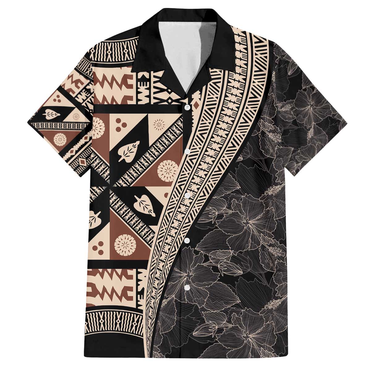 Bula Hibiscus Festival Family Matching Off The Shoulder Long Sleeve Dress and Hawaiian Shirt Fijian Masi Pattern Half Style