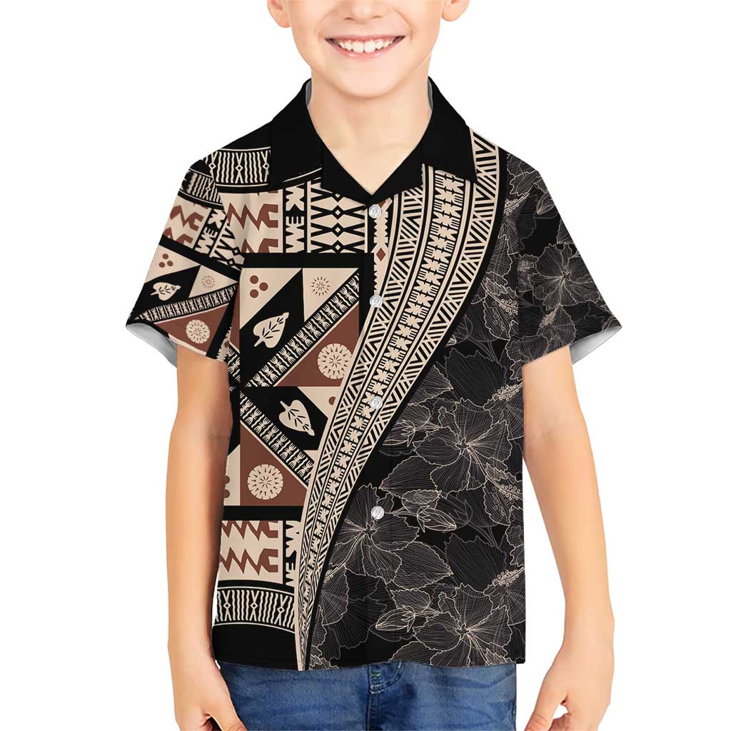 Bula Hibiscus Festival Kid Hawaiian Shirt Fijian Masi Pattern Half Style