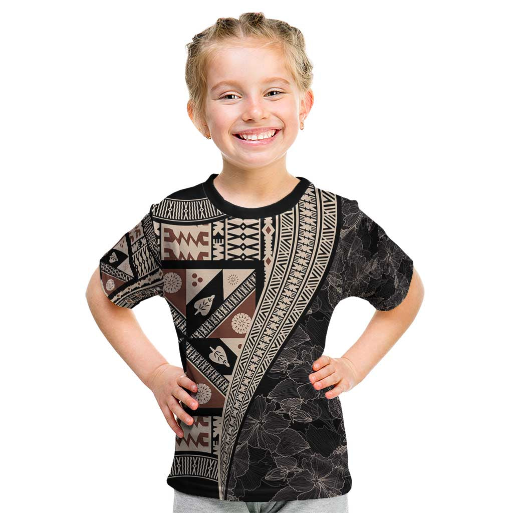 Bula Hibiscus Festival Kid T Shirt Fijian Masi Pattern Half Style
