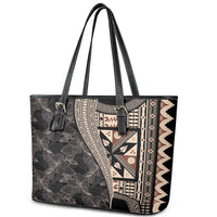 Bula Hibiscus Festival Leather Tote Bag Fijian Masi Pattern Half Style