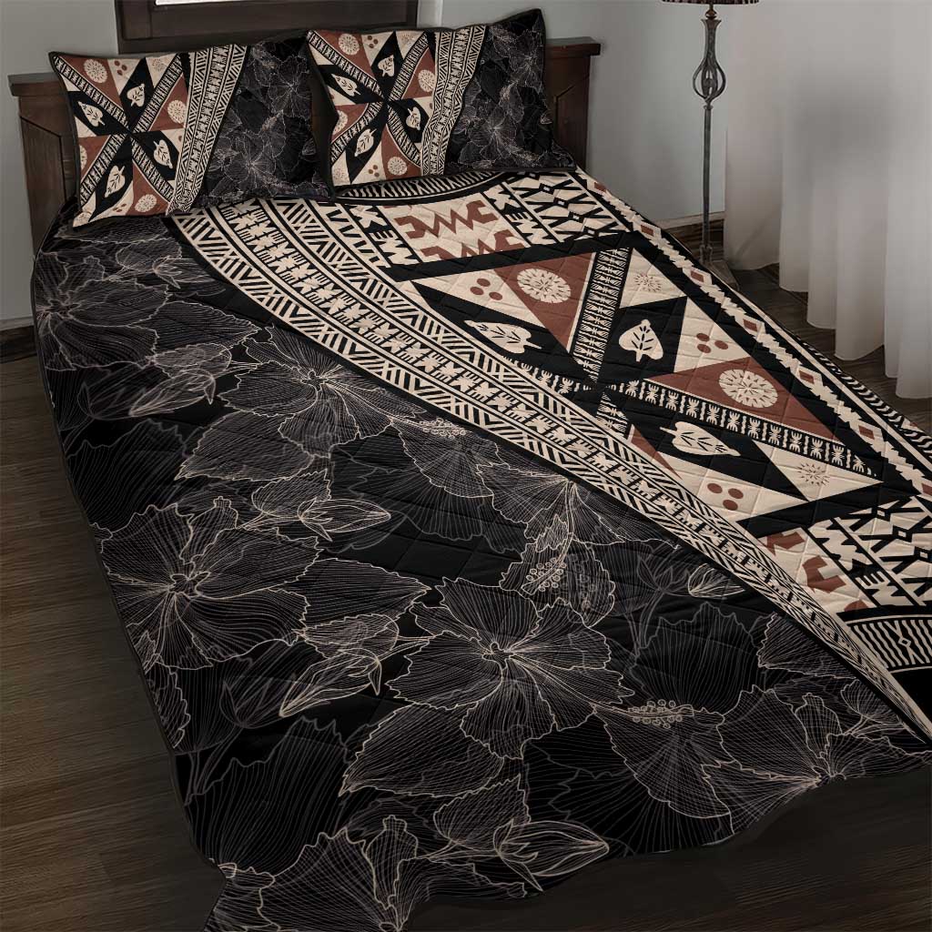 Bula Hibiscus Festival Quilt Bed Set Fijian Masi Pattern Half Style