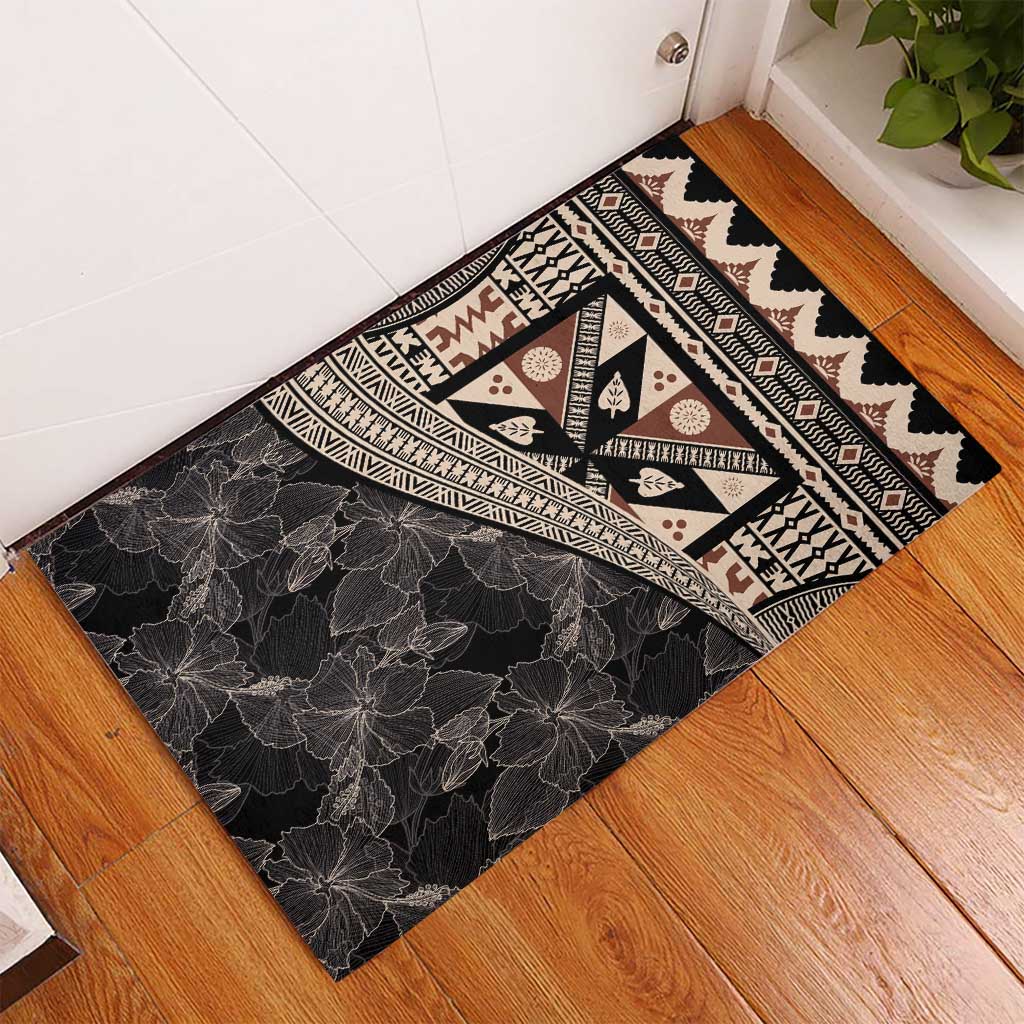 Bula Hibiscus Festival Rubber Doormat Fijian Masi Pattern Half Style