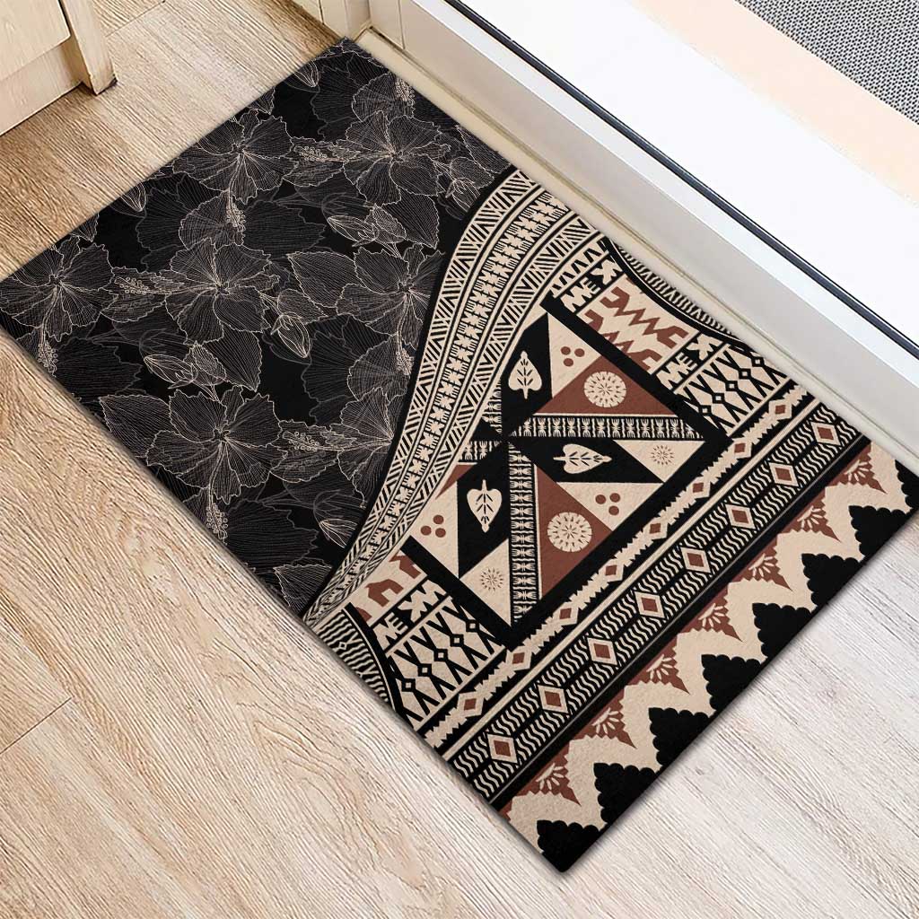 Bula Hibiscus Festival Rubber Doormat Fijian Masi Pattern Half Style