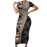 Bula Hibiscus Festival Short Sleeve Bodycon Dress Fijian Masi Pattern Half Style