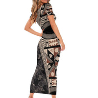 Bula Hibiscus Festival Short Sleeve Bodycon Dress Fijian Masi Pattern Half Style