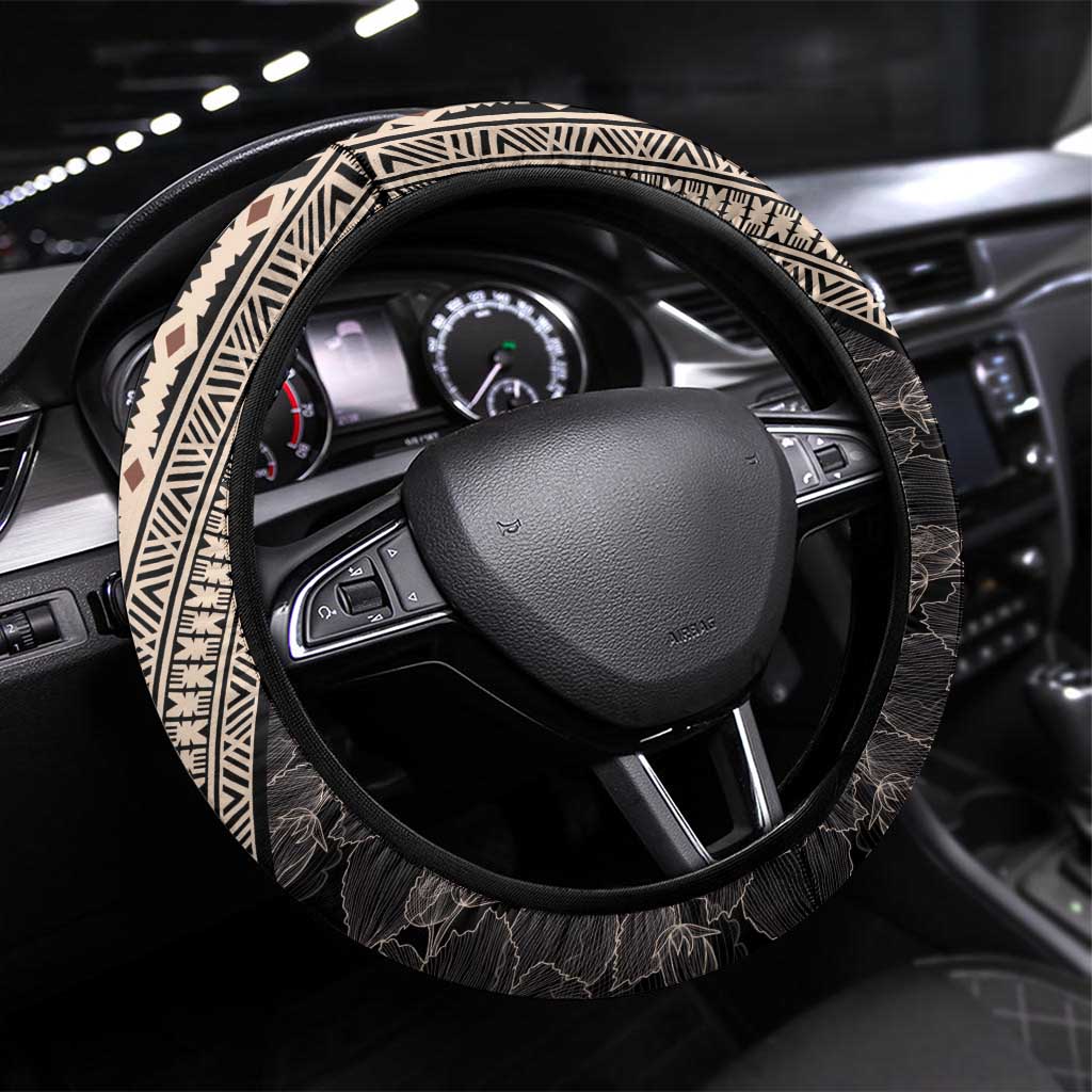 Bula Hibiscus Festival Steering Wheel Cover Fijian Masi Pattern Half Style