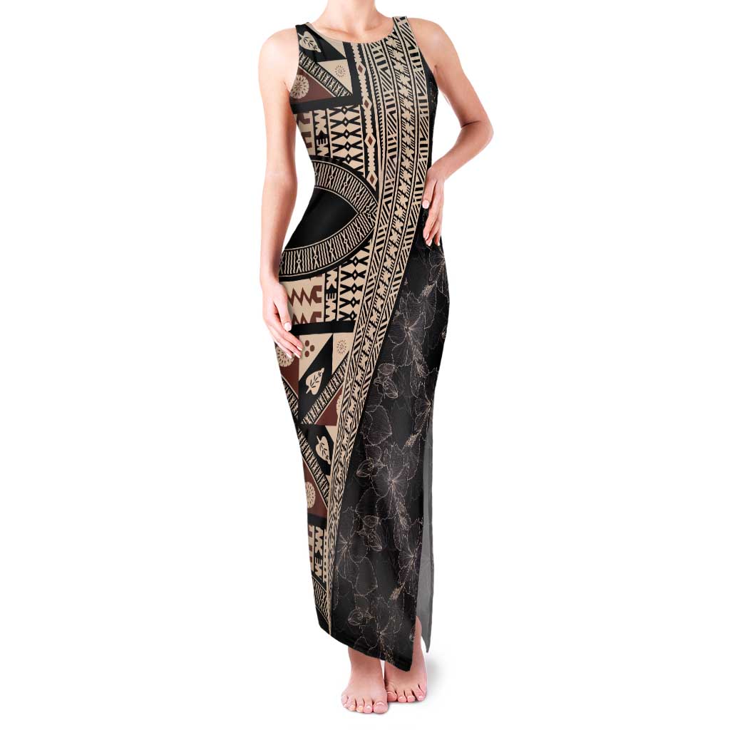 Bula Hibiscus Festival Tank Maxi Dress Fijian Masi Pattern Half Style