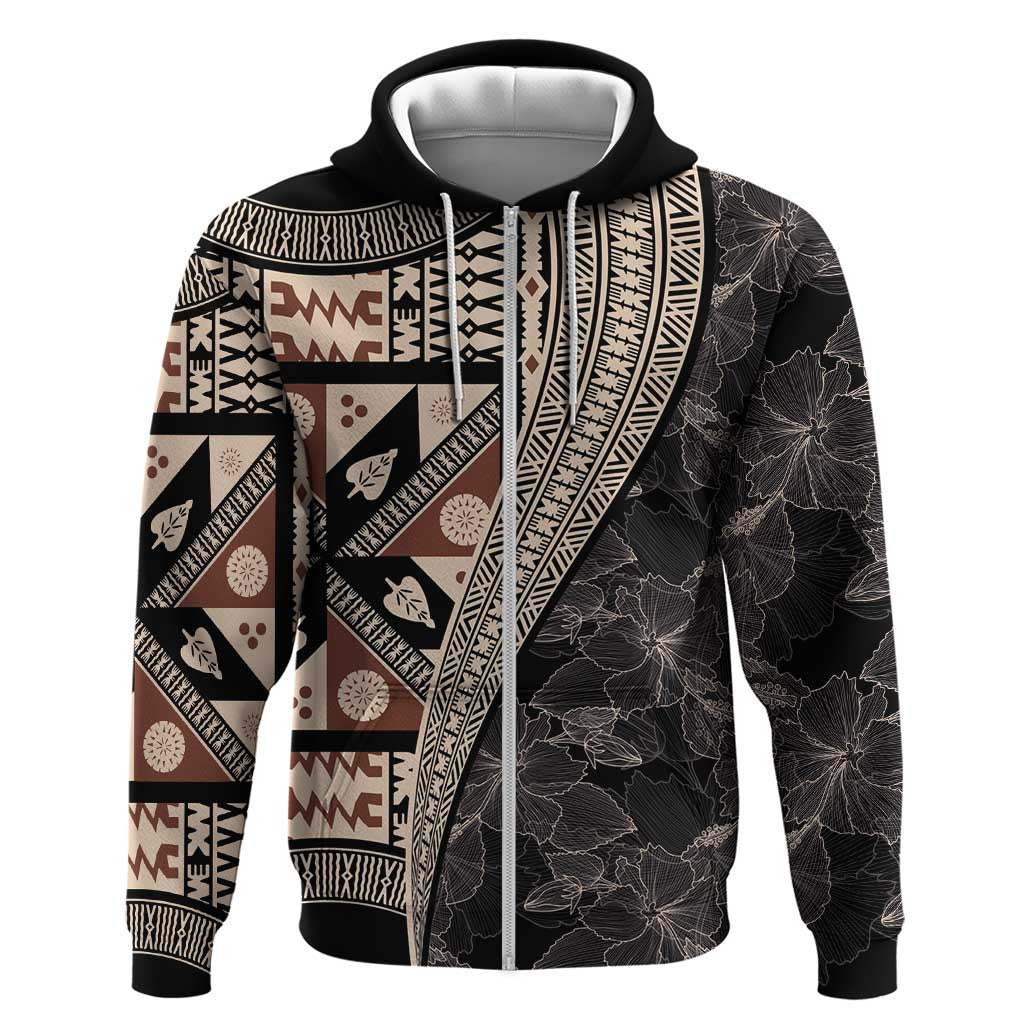 Bula Hibiscus Festival Zip Hoodie Fijian Masi Pattern Half Style