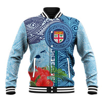 Fiji Day Baseball Jacket Tapa Pattern and Hibiscus Flower