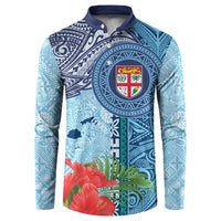 Fiji Day Button Sweatshirt Tapa Pattern and Hibiscus Flower