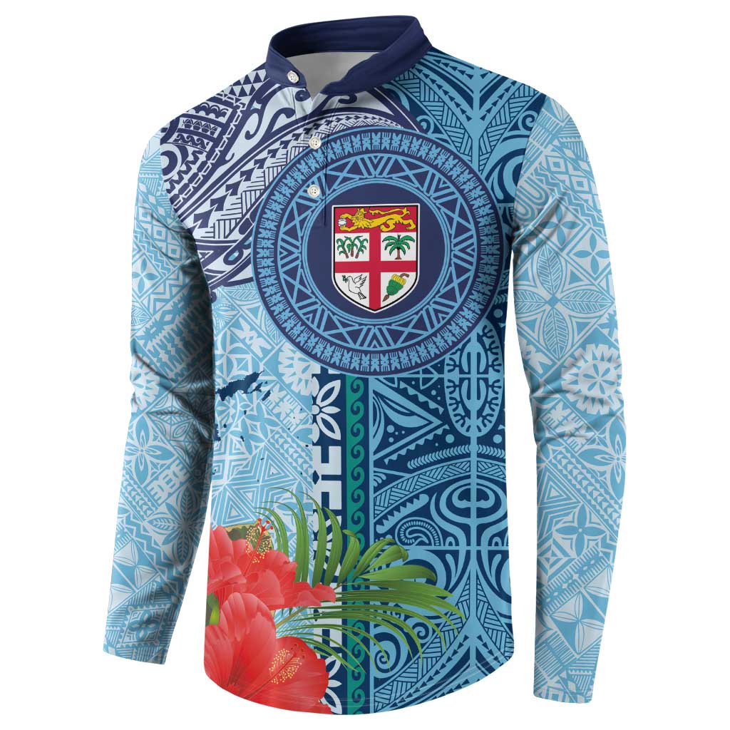 Fiji Day Button Sweatshirt Tapa Pattern and Hibiscus Flower