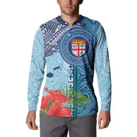 Fiji Day Button Sweatshirt Tapa Pattern and Hibiscus Flower