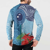 Fiji Day Button Sweatshirt Tapa Pattern and Hibiscus Flower