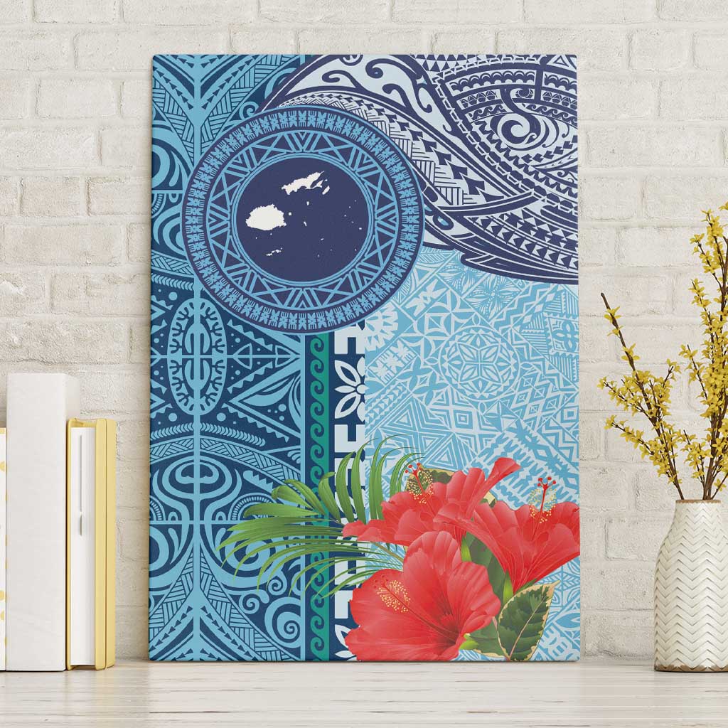 Fiji Day Canvas Wall Art Tapa Pattern and Hibiscus Flower