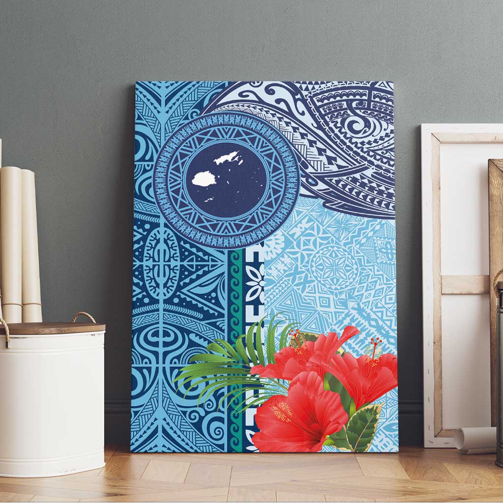 Fiji Day Canvas Wall Art Tapa Pattern and Hibiscus Flower