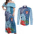 Fiji Day Couples Matching Off Shoulder Maxi Dress and Long Sleeve Button Shirt Tapa Pattern and Hibiscus Flower