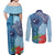 Fiji Day Couples Matching Off Shoulder Maxi Dress and Long Sleeve Button Shirt Tapa Pattern and Hibiscus Flower