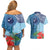 Fiji Day Couples Matching Off Shoulder Short Dress and Hawaiian Shirt Tapa Pattern and Hibiscus Flower