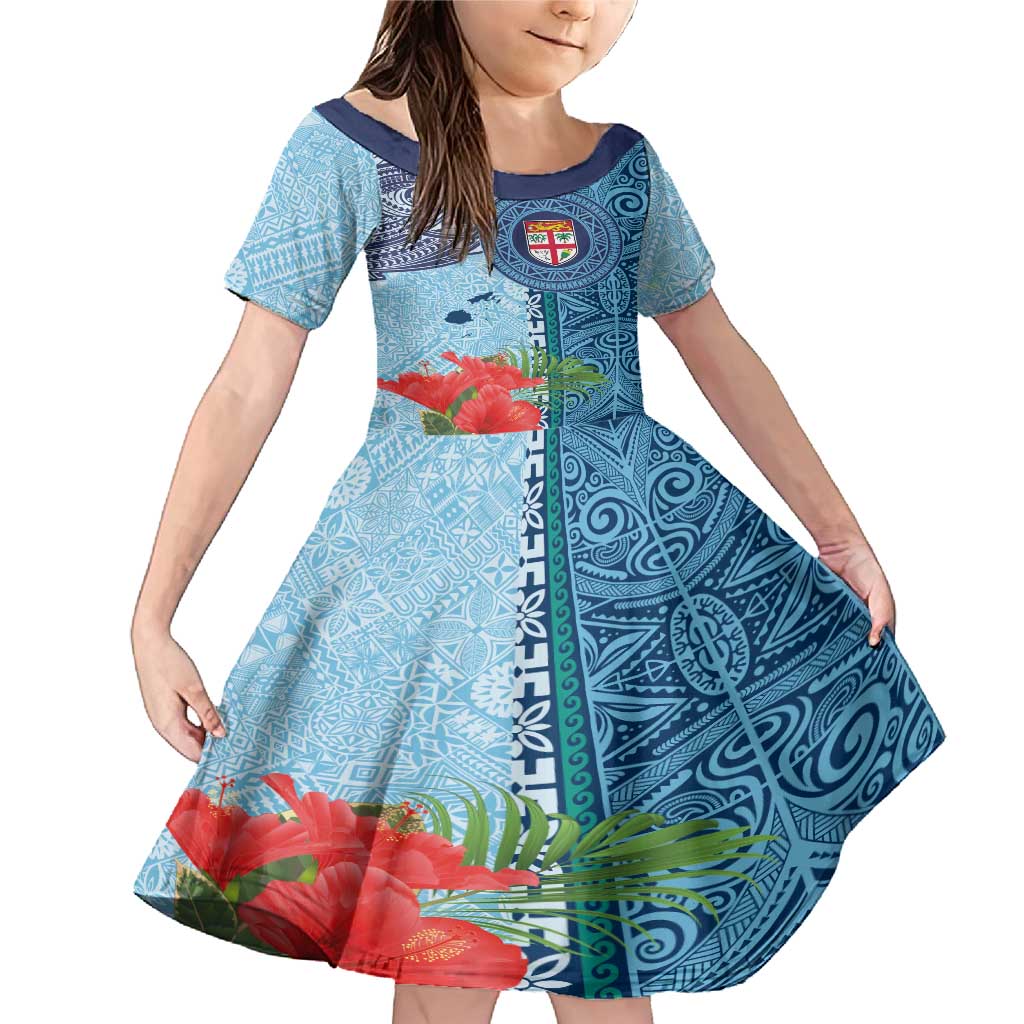 Fiji Day Family Matching Mermaid Dress and Hawaiian Shirt Tapa Pattern and Hibiscus Flower