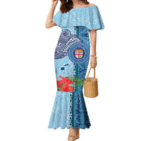Fiji Day Family Matching Mermaid Dress and Hawaiian Shirt Tapa Pattern and Hibiscus Flower