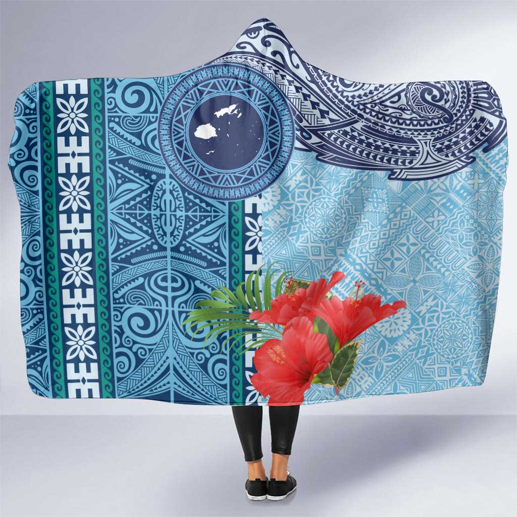 Fiji Day Hooded Blanket Tapa Pattern and Hibiscus Flower