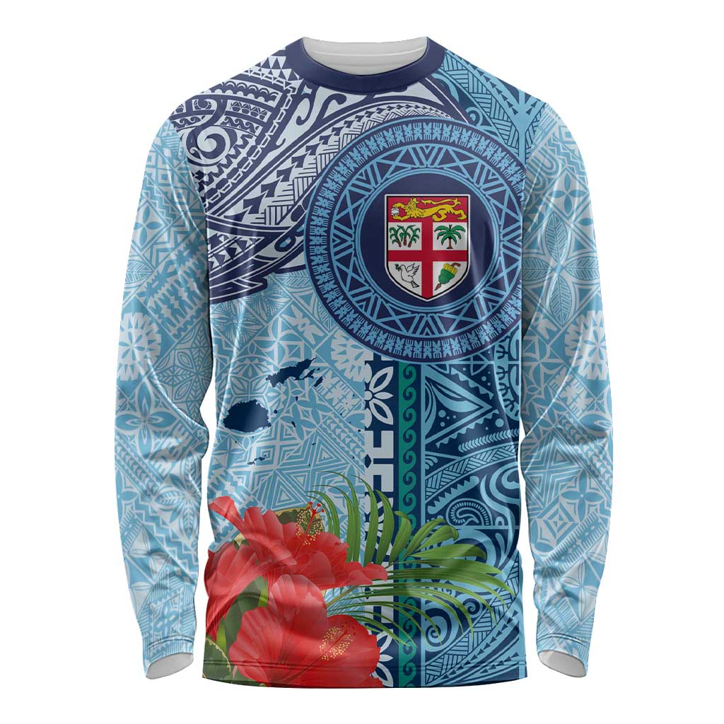 Fiji Day Long Sleeve Shirt Tapa Pattern and Hibiscus Flower