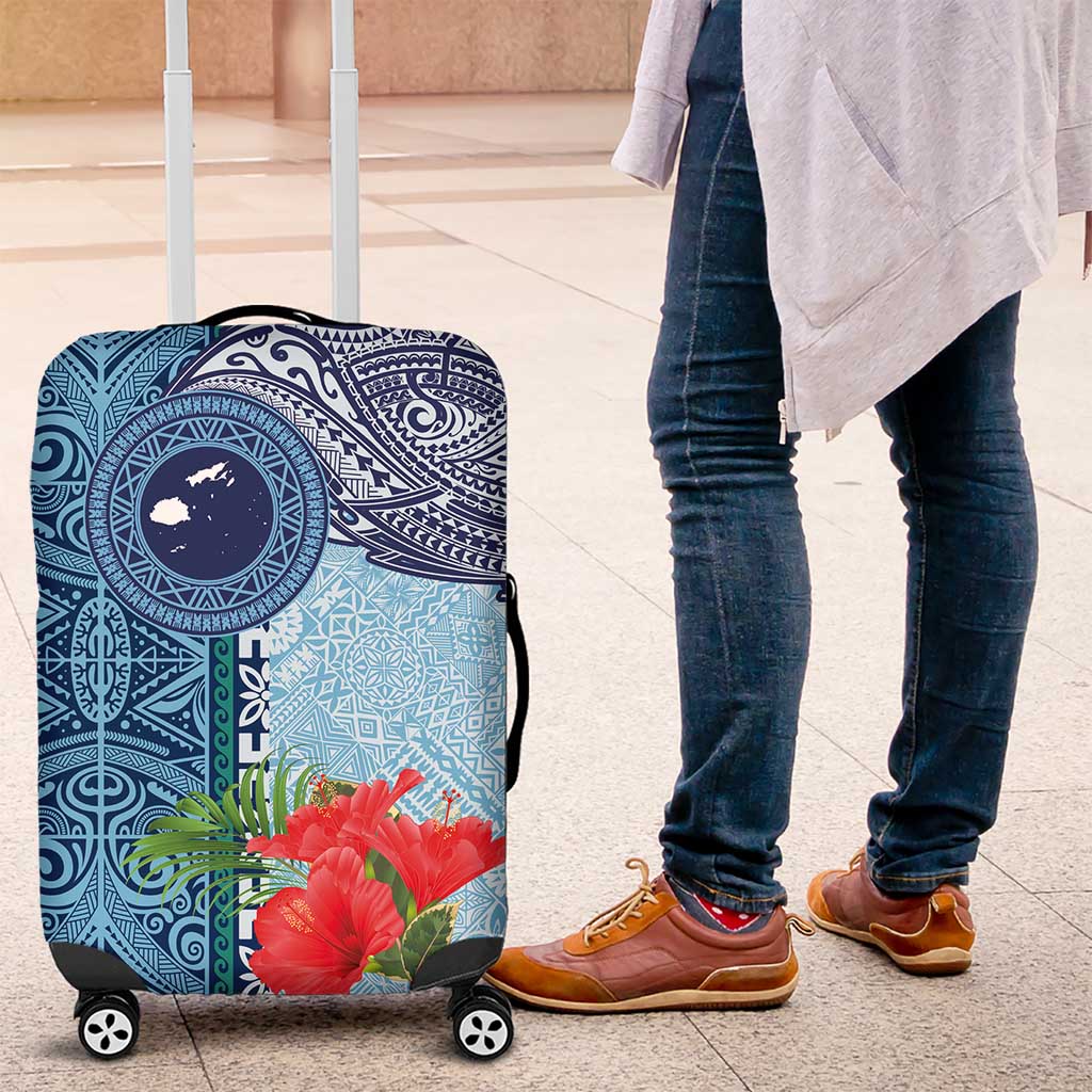 Fiji Day Luggage Cover Tapa Pattern and Hibiscus Flower