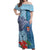 Fiji Day Off Shoulder Maxi Dress Tapa Pattern and Hibiscus Flower