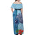 Fiji Day Off Shoulder Maxi Dress Tapa Pattern and Hibiscus Flower