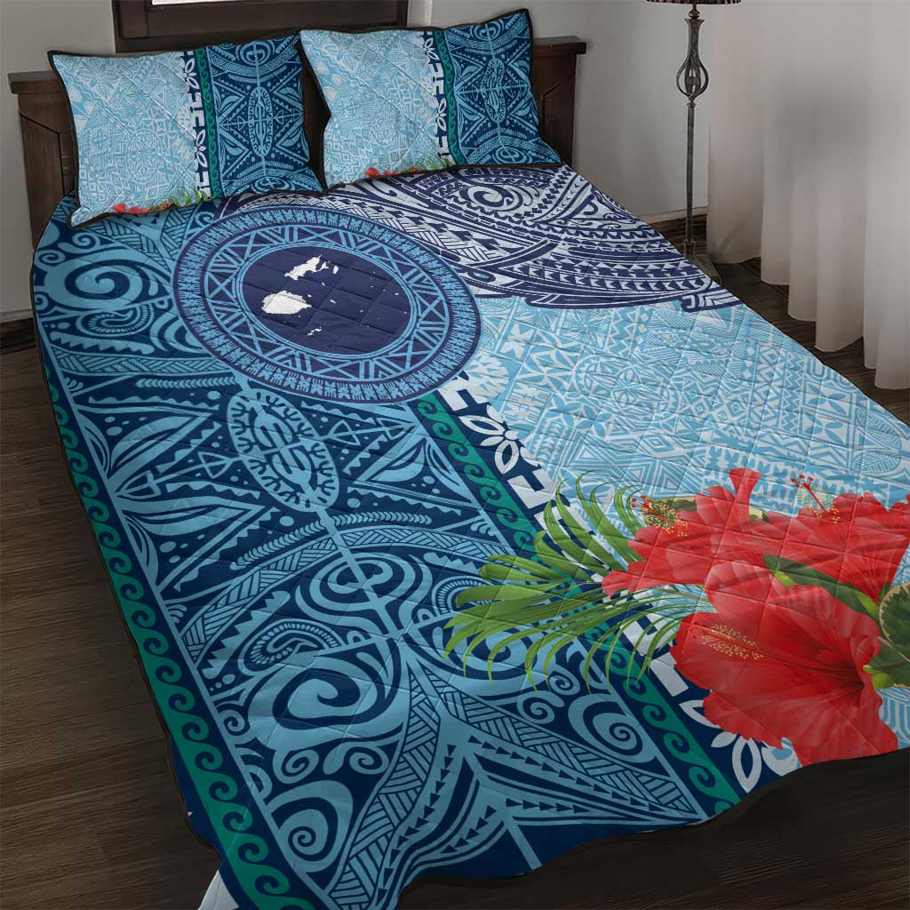 Fiji Day Quilt Bed Set Tapa Pattern and Hibiscus Flower