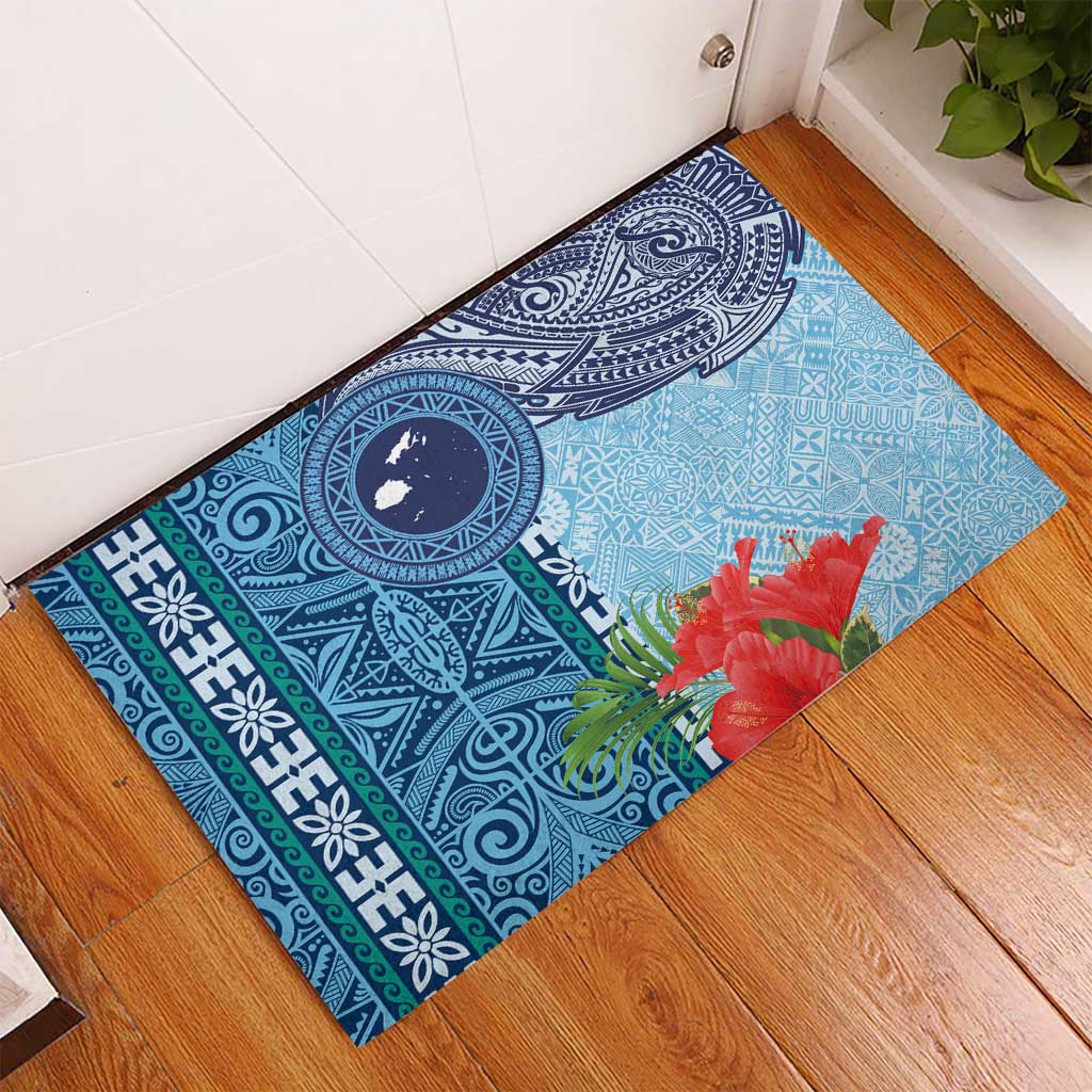 Fiji Day Rubber Doormat Tapa Pattern and Hibiscus Flower