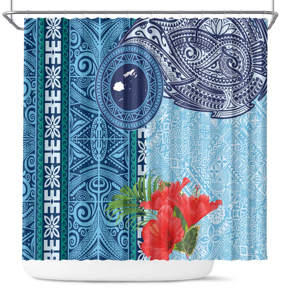 Fiji Day Shower Curtain Tapa Pattern and Hibiscus Flower