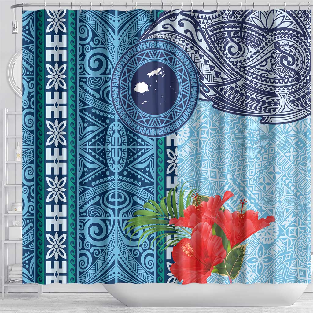 Fiji Day Shower Curtain Tapa Pattern and Hibiscus Flower