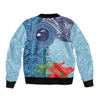 Fiji Day Sleeve Zip Bomber Jacket Tapa Pattern and Hibiscus Flower