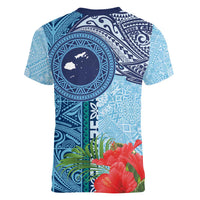 Fiji Day Women V-Neck T-Shirt Tapa Pattern and Hibiscus Flower