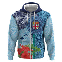 Fiji Day Zip Hoodie Tapa Pattern and Hibiscus Flower