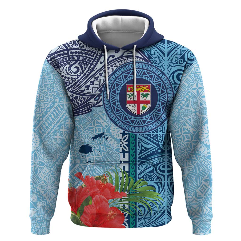 Fiji Day Zip Hoodie Tapa Pattern and Hibiscus Flower