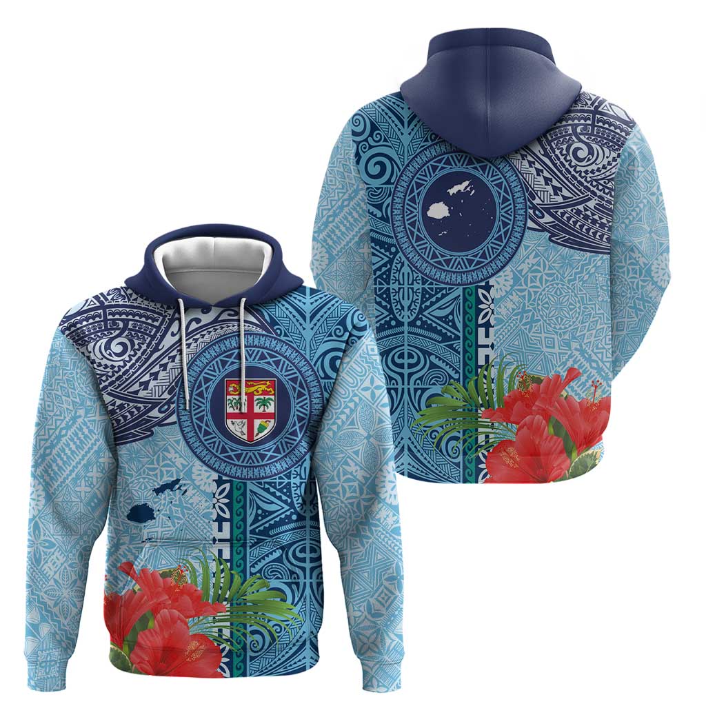Fiji Day Zip Hoodie Tapa Pattern and Hibiscus Flower