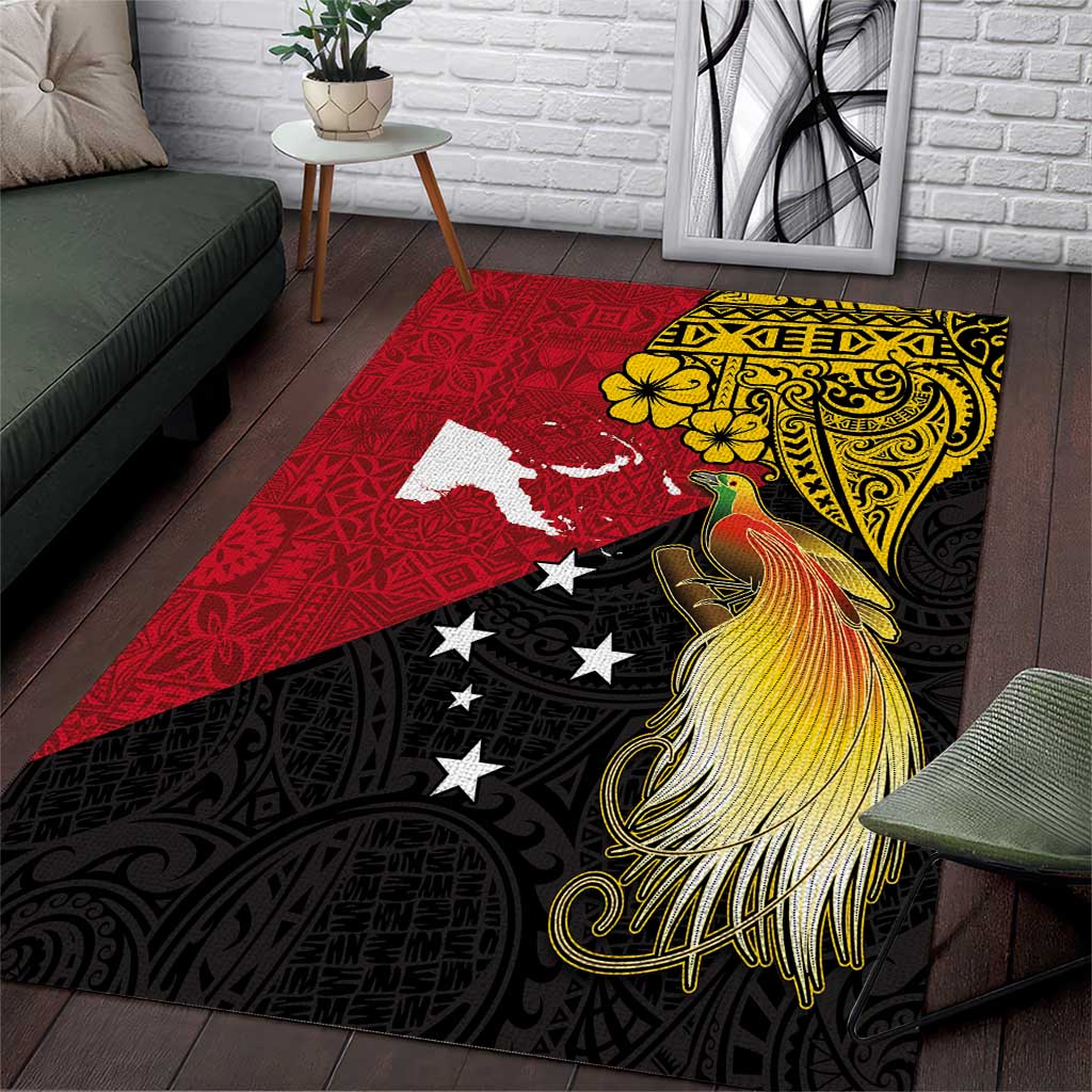 Papua New Guinea Independence Day Area Rug Bird-of-Paradise with Map and Polynesian Pattern