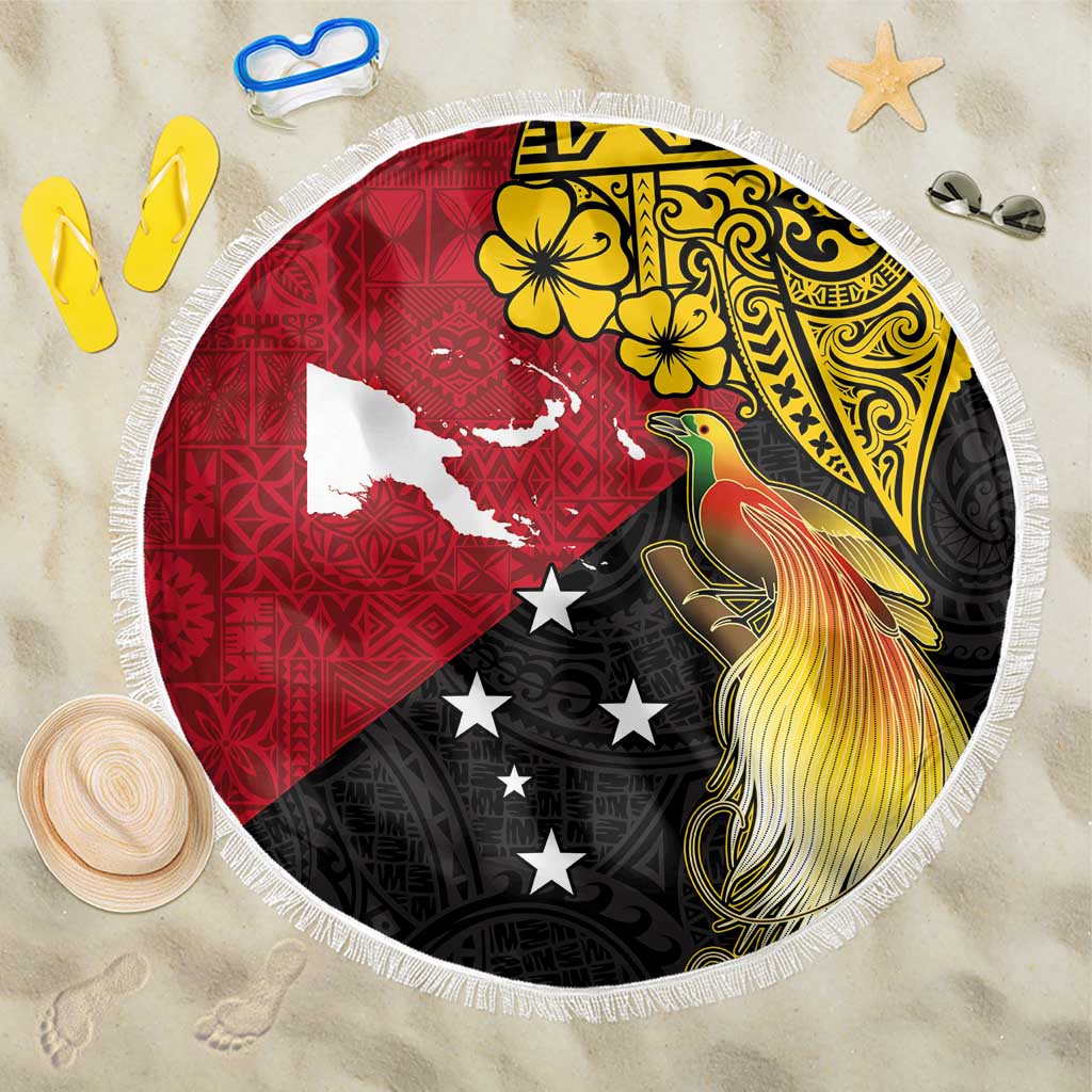Papua New Guinea Independence Day Beach Blanket Bird-of-Paradise with Map and Polynesian Pattern LT03 One Size 150cm Black - Polynesian Pride