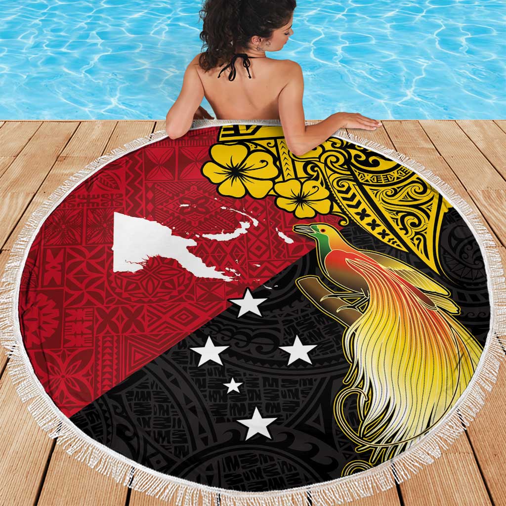 Papua New Guinea Independence Day Beach Blanket Bird-of-Paradise with Map and Polynesian Pattern LT03 - Polynesian Pride