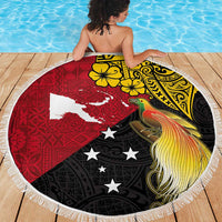 Papua New Guinea Independence Day Beach Blanket Bird-of-Paradise with Map and Polynesian Pattern LT03 - Polynesian Pride