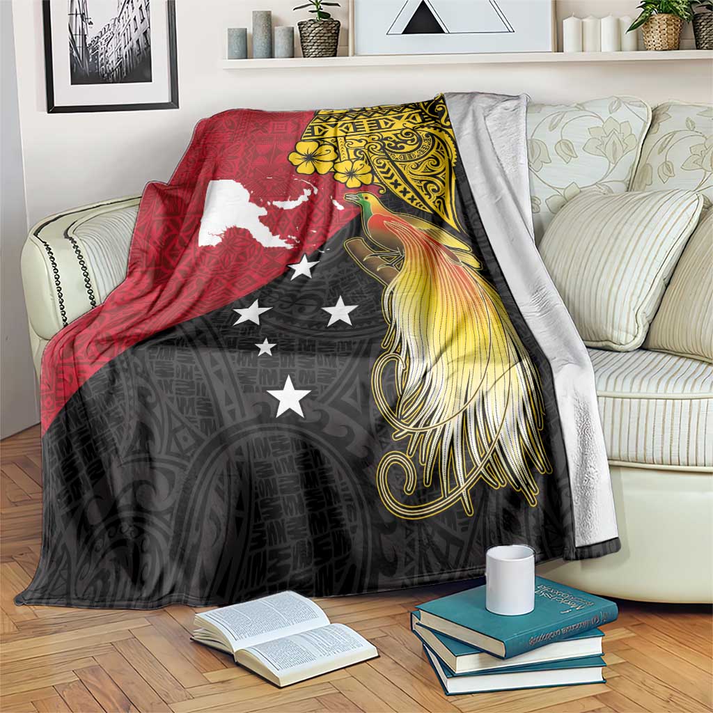 Papua New Guinea Independence Day Blanket Bird-of-Paradise with Map and Polynesian Pattern