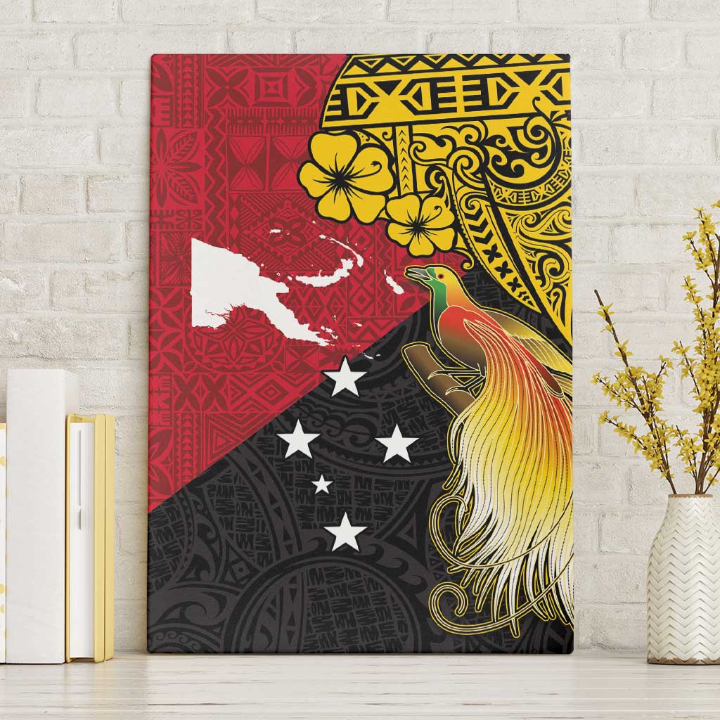 Papua New Guinea Independence Day Canvas Wall Art Bird-of-Paradise with Map and Polynesian Pattern