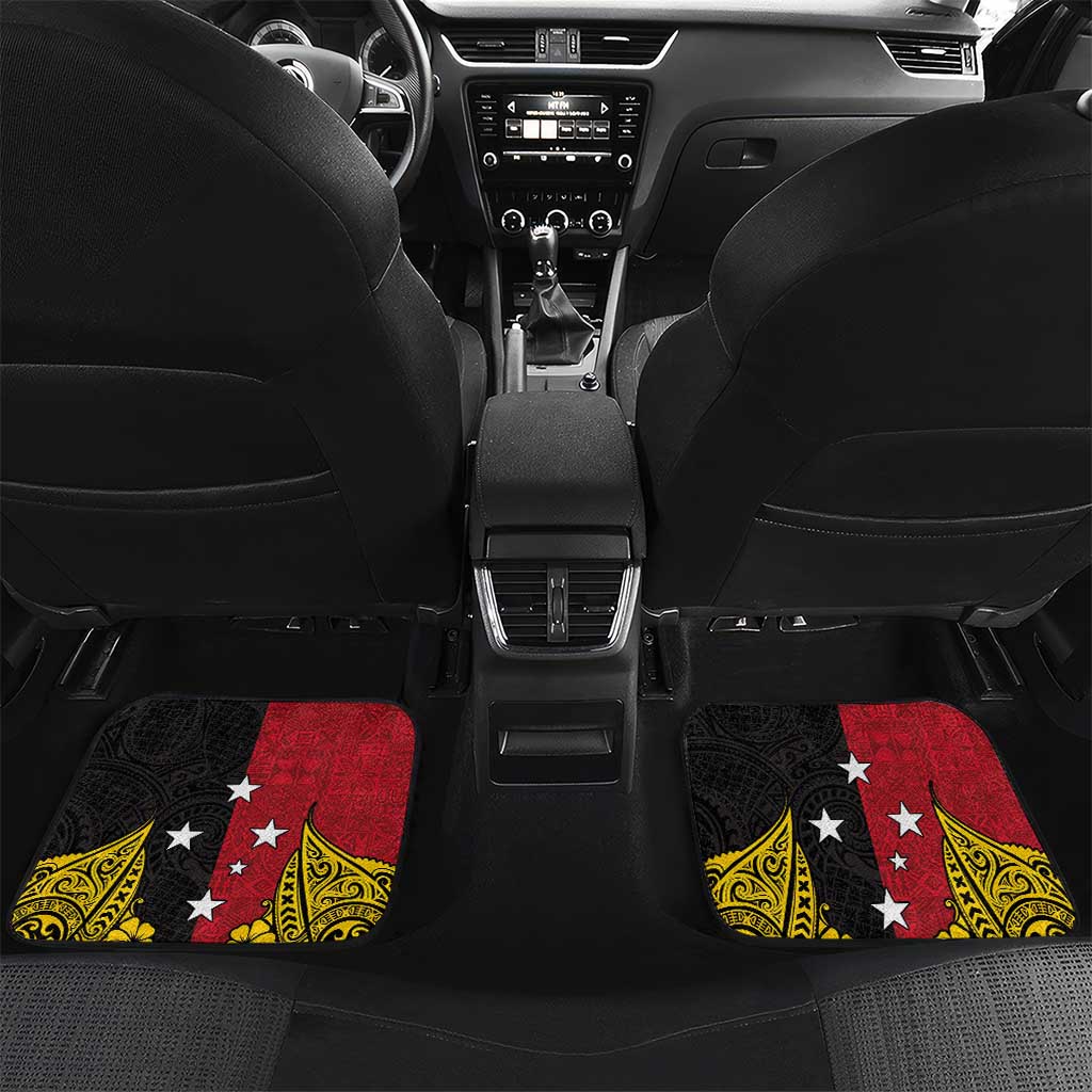 Papua New Guinea Independence Day Car Mats Bird-of-Paradise with Map and Polynesian Pattern LT03 Set 2pcs - Back Black - Polynesian Pride
