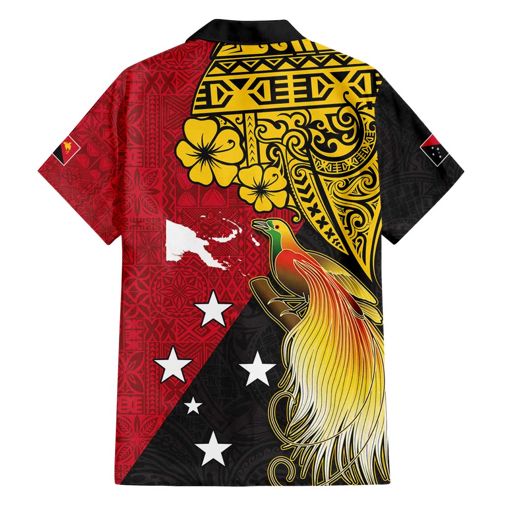 Papua New Guinea Independence Day Family Matching Long Sleeve Bodycon Dress and Hawaiian Shirt Bird-of-Paradise with Map and Polynesian Pattern